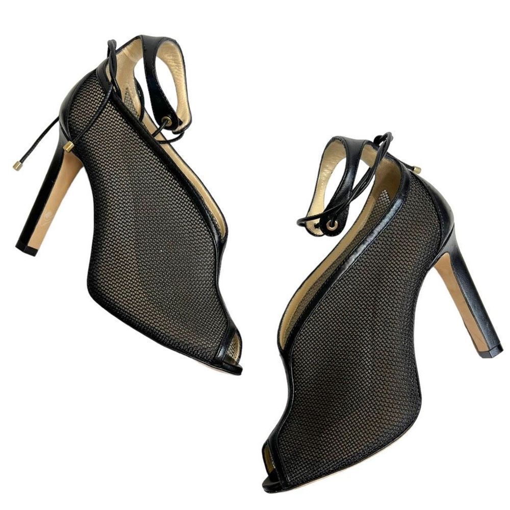 Jimmy Choo Sayra 100 Mesh Ankle Lace Up Tie Black Heels Booties Leather Size 36 - Picture 5 of 12